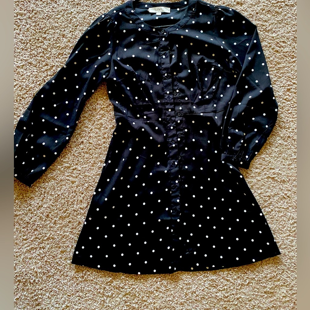 Black and white polka dot shirt dress